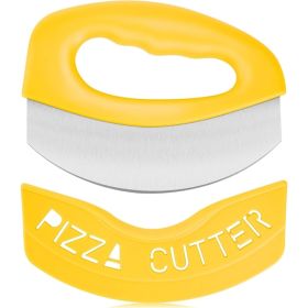 Heavy-Duty Stainless Steel Pizza Cutter Rocker With Protective Blade Cover - Super-Sharp Pizza Slicer Knife Yellow, 6x 4.5 (Option: YELLOW)