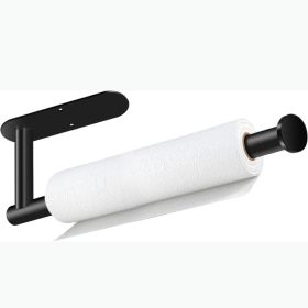 Black Under-Cabinet Paper Towel Holder - Self Adhesive & Drill Mount Stainless Steel Organizer (Option: Black)