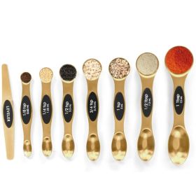 Magnetic Stainless Steel Measuring Spoons Set With Leveler - Stackable Dual-Sided Metal Spoons For Spice Jars & Baking (Option: Gold)
