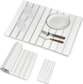 Foldable Stone Bath Mat, Non Slip Large Diatomaceous Shower Mat, Super Absorbent Quick Drying Stone Mat for Bathroom Kitchen Floor Counter Sink (Color: White)